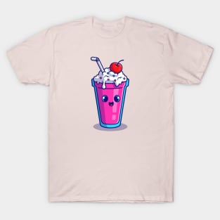 Cute Milkshake With Cherry Cartoon T-Shirt